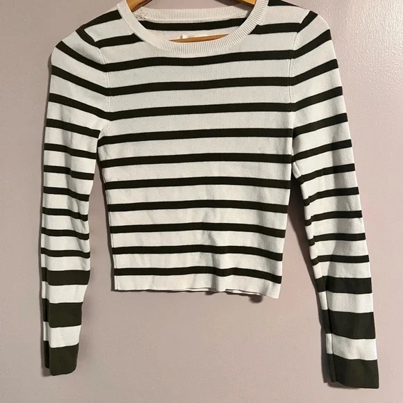 Anthropologie Olive and White Striped Long Sleeve Top - Picture 1 of 6